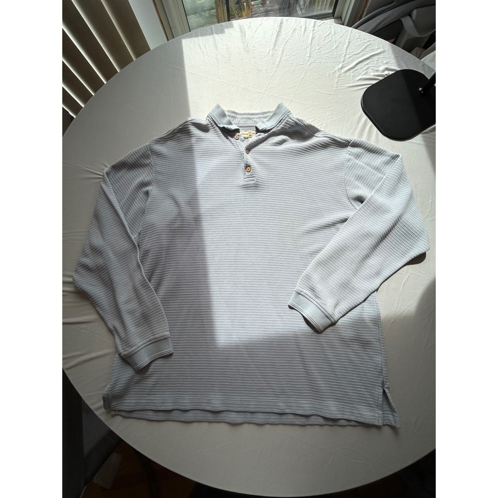 Tommy Bahama Mens Silk Cotton Ribbed Long Sleeve Polo Shirt Light Blue Large